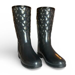 Hunter Refined Gloss Quilt Slate Gray Rain Boots 8